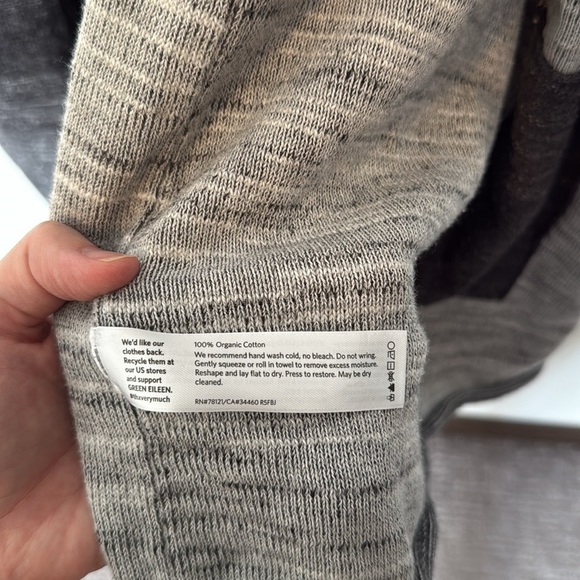 Eileen Fischer Open Cardigan Grey Large Pockets 100% Organic Cotton Cozy EUC - Picture 7 of 9